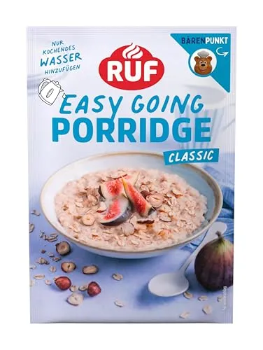 RUF Haferbrei Porridge Classic, 65g - Schnelle Zubereitung - Sonstige Speisen mit nur 3 Minuten Zubereitungszeit. Genießen Sie den puren Geschmack von Classic Porridge, reich an komplexen Kohlenhydraten und pflanzlichem Eiweiß.