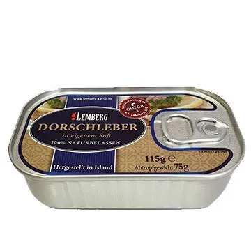 Dorschleber in eigenem Saft und Öl 115g Печень трески в собственном соку Lemberg