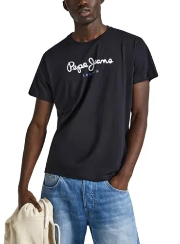 Pepe Jeans Herren Eggo N T-Shirt - Schwarz, XXL - T-Shirt für Herren aus hochwertiger Baumwolle, mit großem Logoprint auf der Brust für einen stylischen Look.