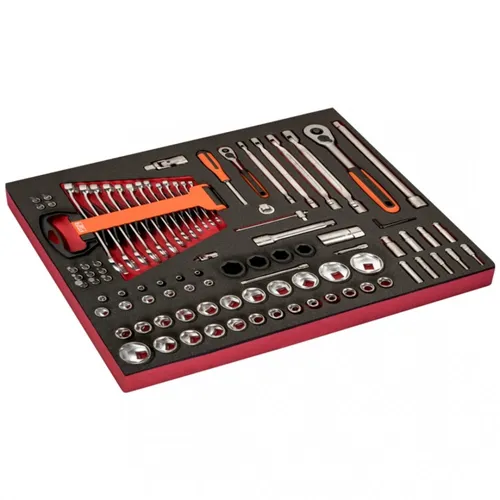Bahco Fit&Go 3/3 Werkzeugeinlage mit Steckschlüssel-Satz - 93-tlg. - Praktische Werkzeugeinlage mit 93 Teilen für Werkzeugschränke, ideal organisiert und schnell griffbereit für jede Herausforderung.