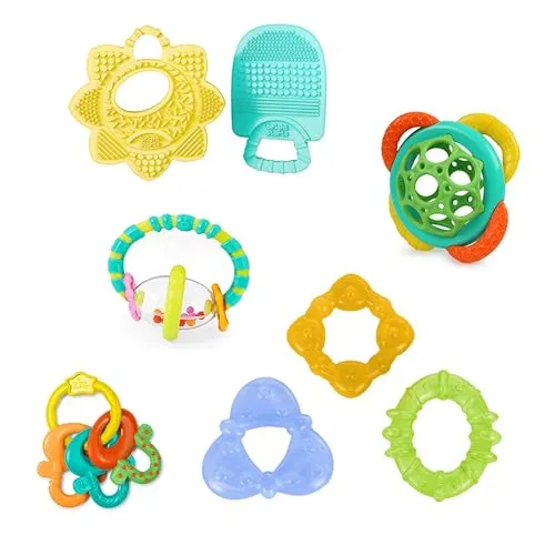 Bright Starts, Teeth Relief 8-Stück Geschenk-Set - BPA-frei Baby Beißringe, kühlende Zahnungsspielzeuge, Unisex, 3 Monate +
