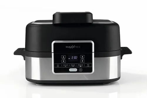 MAXXMEE Multi-Grill mit Heißluft-Funktion - Schwarz Silber, 1500 W für fettfreies Frittieren und perfektes Grillen