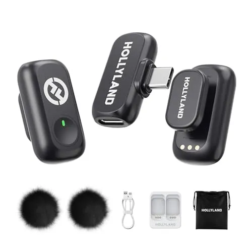 Hollyland Lark A1 Mini Duo Wireless Lavalier Mikrofon für iPhone 15/16/17 & Android,Kabellos Mini Microphone mit EQ&Hall, 6-stufiger Gain-Regelung für die YouTube Podcast Video und Vlog-Erstellung.