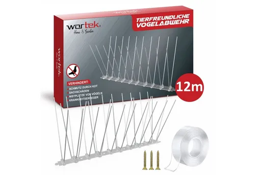 wortek Taubenspikes 12m - Effektive Vogelabwehr - Schützen Sie Ihr Zuhause mit den wortek Taubenspikes. Dieses Set bietet dauerhaften Schutz vor Tauben und anderen Vögeln, ist langlebig und einfach zu montieren. Ideal für Balkone, Dächer und Fensterbänke.