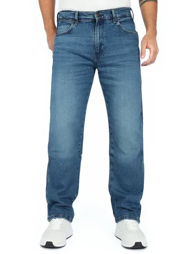 Wrangler Straight-Jeans Relaxed Fit - Frontier Seeing Double - Die Frontier-Jeans bietet eine bequeme, lockere Passform und klassischen Stil mit Five-Pocket-Design. Ideal für jeden Tag, gefertigt aus mittlerem Denim mit Stretch für zusätzlichen Komfort.