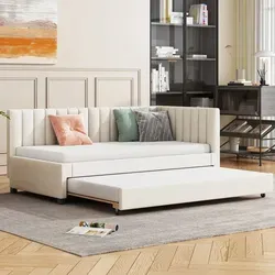 Sweiko Polsterbett 90*200 – Ausziehbares Schlafsofa in Beige - Multifunktionsbett mit Lattenrost, ideal für Kinderzimmer, Gästezimmer oder als platzsparende Lösung. Bequem und stilvoll im Samtstoff-Beige.