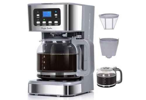 Taylor Swoden Pewter 1.5L Filterkaffeemaschine mit Timer - Filterkaffeemaschine mit 950 W für 1-12 Tassen, programmierbarem Timer und Warmhaltefunktion – ideal für frischen Kaffee jederzeit!