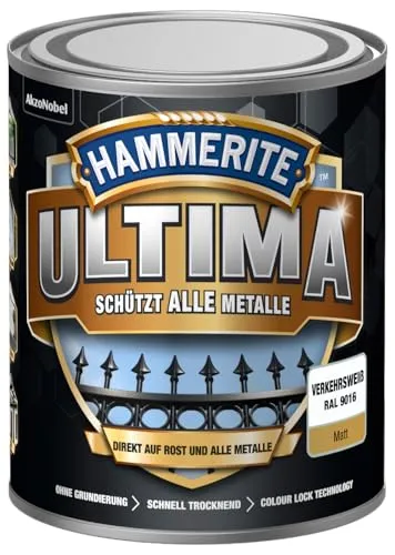 HAMMERITE Metallschutz-Lack ULTIMA Verkehrsweiß Matt 750ml - Hammerite Metall-Schutzlack ULTIMA, hervorragender Korrosionsschutz für langlebige Ergebnisse, ideal für Metalloberflächen.