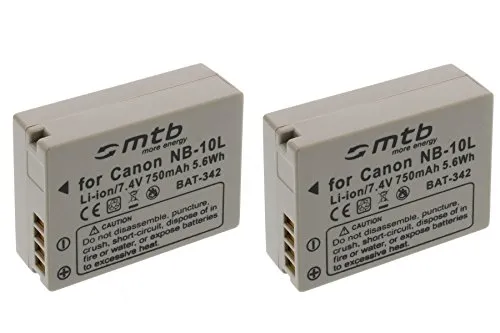 2X Akku NB-10L für Canon PowerShot G15, G16, G1X, SX40 HS, SX50 HS, SX60 HS