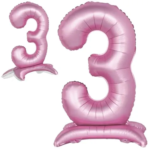 Luftballon 3. Geburtstag Zahl 3 Rosa Stehende XXL Riesen Folienballon 82cm Geburtstagsdeko Mädchen Ballon Zahl Deko zum Geburtstag.