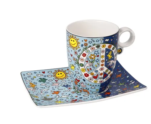 James Rizzi Tasse m. Untertasse Give Peace a Chance Neuheit 2023 Künstlerbecher