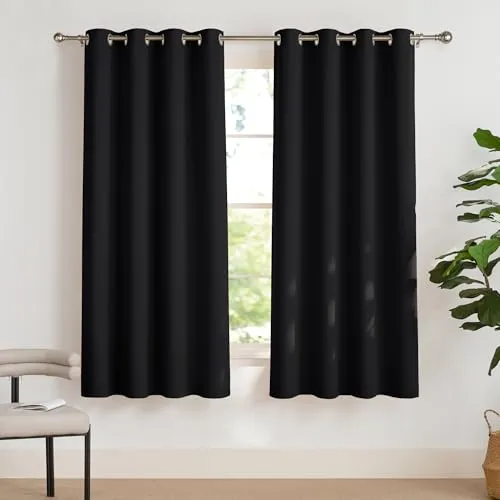 PONY DANCE Lichtundurchlässige Gardinen mit Ösen Thermovorhang Hitzeschutz 2er Set H 175 x B 140 cm Schwarze Vorhänge Blickdicht für Schlafzimmer & Kinderzimmer Kleine Fenster