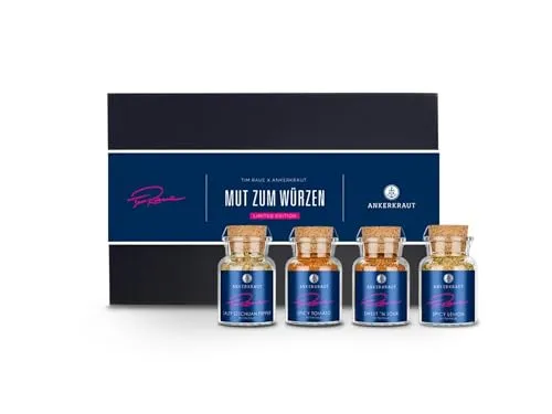 Ankerkraut Tim Raue Geschenk-Box, mit SpicyTomato, Spicy Lemon, Salty Szechuan Pepper, Sweet n Sour, Leckere Gewürze in Deluxe Verpackung, 410 g Gewürz