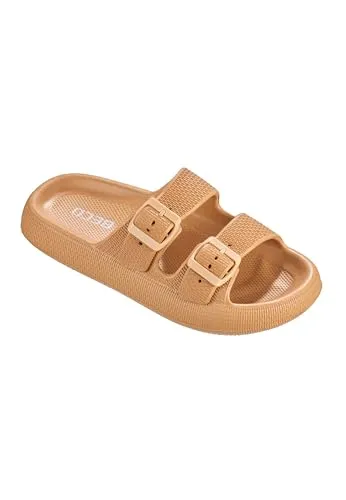 Beco Pantoletten Damen – Airkiss-Leisure Badeschuhe Damen, ultraleichte Badeschlappen für Damen mit innovativer Luftpolstersohle – in Beige, Größe 38