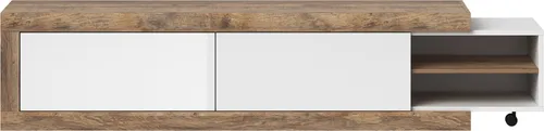 Lomadox TV Lowboard Samdal Eiche Nb. - Ausziehbar & Modern - Stylisches Lowboard in Samdal Eiche Nb. mit weiß Hochglanz-Akzenten. Griffloses Design, push-to-open Türen und hohe Stabilität für Ihre Unterhaltungselektronik. Ideal für ein modernes Wohnzimmer!