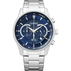 Citizen AN8190-51L Herren-Armbanduhr - Edelstahl, Chronograph mit blauem Ziffernblatt - Chronograph für Herren mit präzisem Quarzwerk, datumsanzeige und wasserdicht bis 10 bar. Elegantes Design aus Edelstahl mit einem blauen Ziffernblatt und lumineszierenden Zeigern.
