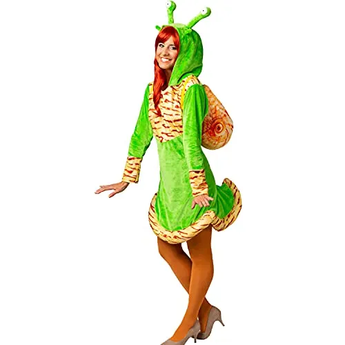 Orlob Damen Kostüm Kleid Schnecke Karneval Fasching Gr. 34/36 - Kostüm-Outfits für Erwachsene mit abnehmbarem Schneckenrucksack, ideal zur Aufbewahrung von Wertsachen und ein echter Hingucker auf jeder Karnevalsfeier!