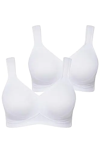 Ulla Popken Damen Mikrofaser-BH 2er Pack, Schneeweiß, Cup C - Funktionsunterwäsche mit breitem, elastischem Unterbrustband für optimalen Halt und atmungsaktiver Mikrofaser-Qualität für höchsten Tragekomfort.