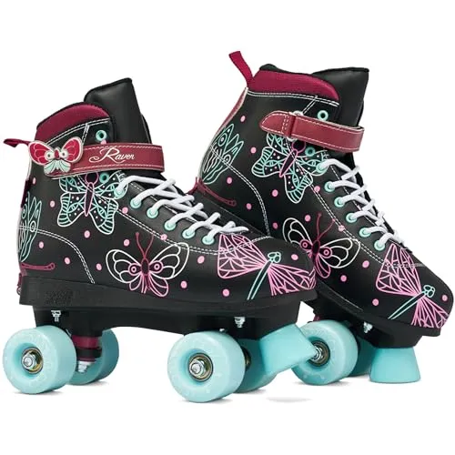 RAVEN Rollschuhe Roller Skates für Kinder Erwachsene Mädchen Damen verstellbar (Amelia Black, 35-38)