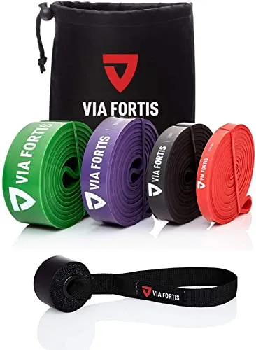 VIA FORTIS Premium Resistance Bands + Übungsanleitung und Tasche - Widerstandsbänder/Klimmzugband und Klimmzughilfe/Trainings-Bänder für Fitness & Krafttraining