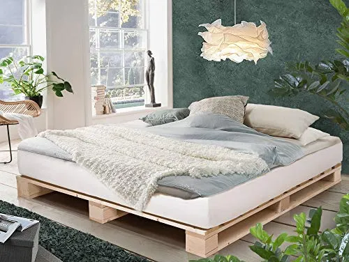 PALETTI Palettenbett 180x200 cm - Massivholzbett aus Fichte - Betten: Rustikales Massivholzbett aus Fichte, robust und nachhaltig, mit einer Gewichtskapazität von bis zu 300 kg.