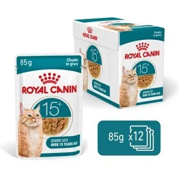 ROYAL CANIN Senior Ageing 15+ Nassfutter für Katzen, 12x85g - Spezialisiertes Nassfutter für Katzen ab 15 Jahren, in schmackhafter Sauce, unterstützt die Ernährung älterer Katzen.