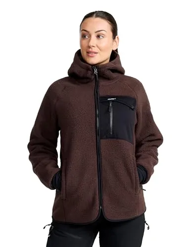 RevolutionRace Sherpa Hoodie Damen - Fleecejacke für Outdoor-Abenteuer, Seal Brown, XL - Ideal für kühle Tage: Der Sherpa Hoodie bietet Wärme und Komfort als Jacke oder Zwischenschicht. Robust und stylisch, mit feuchtigkeitsableitendem Material und praktischer Reißverschlusstasche für unterwegs.