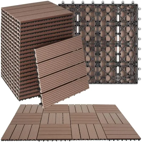 tectake® WPC Holzfliesen - Wetterfestes Klicksystem für Balkon und Terrasse - Terrassen- & Balkonfliesen mit stilvoller Holzoptik, pflegeleicht und langlebig. Das innovative Klicksystem ermöglicht eine einfache Montage ohne Vorkenntnisse. Perfekt für kreative Gestaltungsmöglichkeiten im Garten.