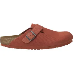 Birkenstock Komfort Sandalen für Damen in rot - Boston Clog - Hausschuhe aus weichem, geprägtem Veloursleder mit anatomisch geformtem Kork-Latex-Fußbett für höchsten Komfort und lässigen Retro-Look, ideal für jeden Anlass.