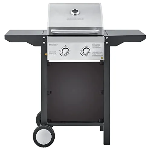 HEINRICHS Gasgrill - Flexibler Grillwagen mit Edelstahlbrenner - Outdoor-Grill mit 2 leistungsstarken Edelstahlbrennern, klappbaren Seitenablagen und integriertem Temperaturanzeiger für perfektes Grillvergnügen auf Balkon, Terrasse oder beim Camping.
