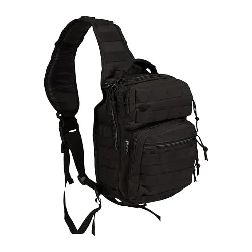 Mil-Tec One Strap Rucksack, Assault Pack SM, schwarz - Taktischer Rucksack mit ergonomischem Schultergurt und gepolstertem Rücken, ideal für den Alltag und kleine Touren. Zahlreiche Fächer bieten schnellen Zugriff auf Utensilien.