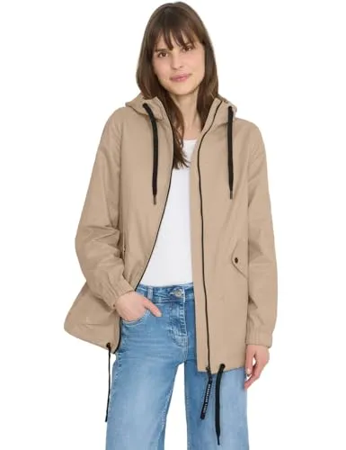 Cecil Midi-Jacke crispy camel XL - Stylische Midi-Jacke aus Baumwollmix mit Kapuze und auffälligen Gallonstreifen, ideal für Outdoor-Aktivitäten und den täglichen Gebrauch.