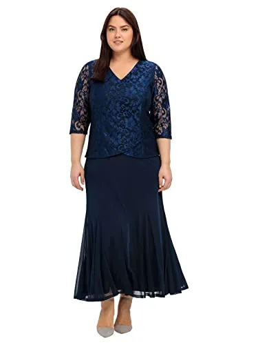 Sheego Damen Große Größen Abendkleid mit floraler Spitze Abendmode elegant V-Ausschnitt Spitze
