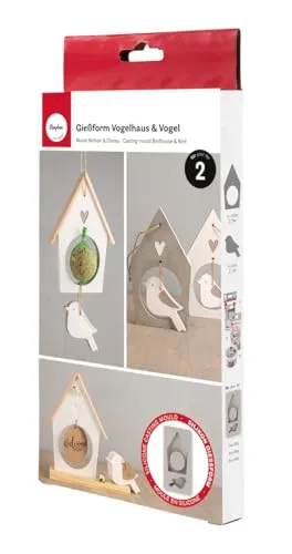 Rayher Silikon Gießform Vogelhaus + Vogel, Form mit 2 Einzelmotiven, Formgröße 14,5 x 26 x 2 cm, Ausgießen mit Kreativ-Beton, Schmuck-Beton, Raysin-Gießpulver, Gießharz, Wachs, 36171000