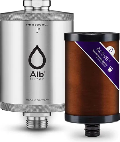 Alb Filter Trinkwasserfilter Active Plus - Hochwertiger Wasserfilter - Filter für Trinkwasser mit Wasserenthärtung und Bakterienentfernung bis 0.7 µm. Ideal für sauberes und schmackhaftes Trinkwasser.