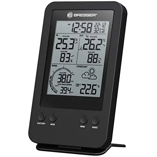 Bresser zusätzliche Basisstation für 7002531 Profi Windmesser - Ersatz- oder zusätzliche Basisstation für Ihre Wetterstation, misst Innentemperatur und -luftfeuchtigkeit, bietet umfangreiche Wettermessdaten und Weckfunktion.