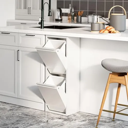 [en.casa] Mülltrennsystem Sollentuna – 2 Fächer Mülleimer 14 L für die Küche - Haushaltszubehör mit zwei separat öffnenden Fächern für einfache Mülltrennung. Kompakt und ideal für kleine Küchen, pflegeleichte Metalloberfläche für mühelose Reinigung.