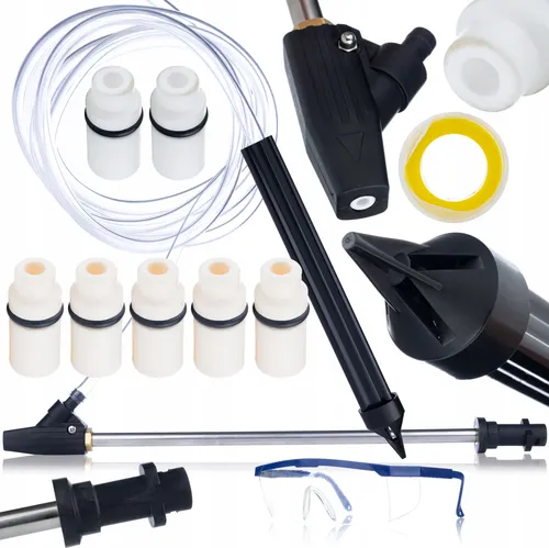 Rosfix Sandstrahlaufsatz Set für Kärcher K2–K7 - Vielseitiges Sandstrahl-Set für Kärcher Hochdruckreiniger: Entfernt mühelos hartnäckigen Schmutz. Mit 7 austauschbaren Düsen und Schutzbrille für sicheres Arbeiten. Ideal für effektive und umweltfreundliche Reinigung.