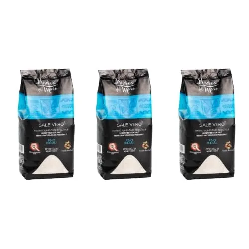 Meersalz aus Trapani 3 x 1kg – Unraffiniert, Natürlich, Handwerklich – Slow Food Presidio – Sizilianisches Salz ohne Zusatzstoffe traduci (Feine)