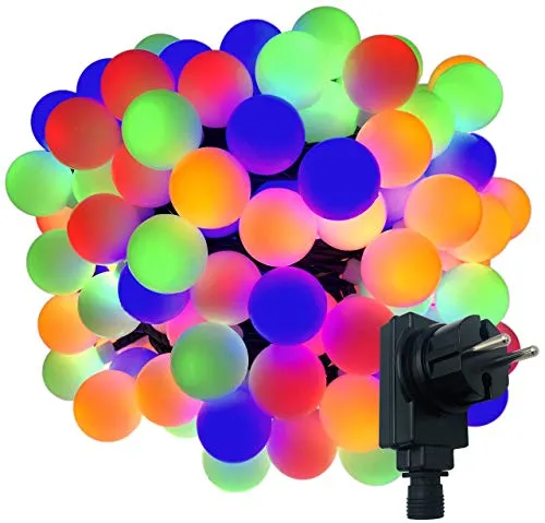 180-er XXL Party-Lichterkette - Bunte Kugeln für Innen & Außen - Weihnachtsbeleuchtung mit 180 bunten Kugeln, ideal für Garten und Feste. Energiesparend mit nur 5,7 Watt und IP44 für geschützten Außenbereich.