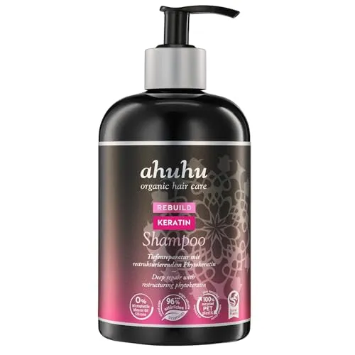 ahuhu REBUILD Keratin Shampoo XXL (500ml) - Shampoo für strapaziertes Haar mit Phytokeratin, reduziert Frizz und Haarbruch, ideal für gesund aussehendes Haar ohne Silikone.