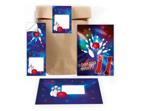 LIMONIA Einladungskarten Bowling zum 11. Geburtstag Einladungen Karten mit Umschlägen Mitgebsel, Mitbringsel Set Kegeln für Kinder zum elften Geburtstag Gastgeschenke