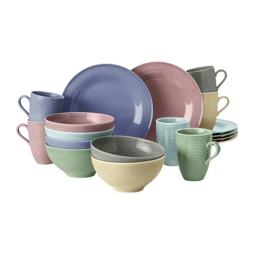 Seltmann Weiden Frühstücks-Set Beat Color Glaze 18er Set - Porzellan Frühstücks-Set, 18-teilig mit feinem Rillenrelief für einen eleganten Tischstil – ideal für stilvolle Frühstücksmomente.