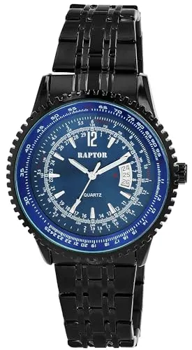 Raptor Damen Armbanduhr Analog Schwarz mit Edelstahlarmband – 3 ATM - Elegante Raptor Damen Armbanduhr mit klassischer Analoganzeige. Das hochwertige Edelstahlarmband bietet sicheren Tragekomfort und eine Gesamtlänge von 23,5 cm. Ideal für den Alltag und besondere Anlässe, wasserfest bis 3 ATM.