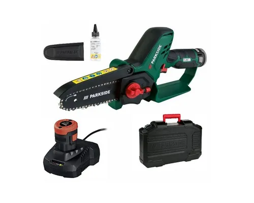 Parkside Akku-Kettensäge PGHSA 12V - Leichte Einhand-Kettensäge mit 2.5 Ah Akku, ideal für präzise Gehölzarbeiten und müheloses Schneiden im Garten.
