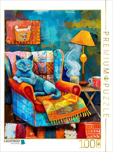 CALVENDO Puzzle Gemütliche Katze auf dem Sessel. Modernes Katzen-Porträt | 1000
