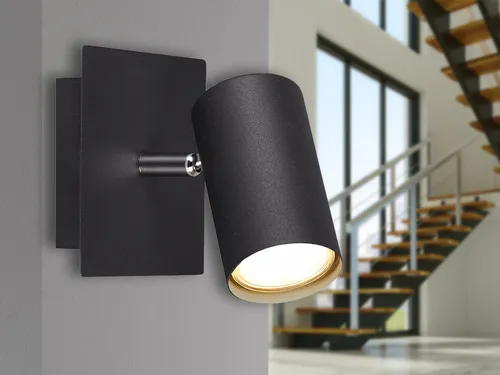 Dimmbarer Wandstrahler für Innen mit schwenkbarem LED Spot, Metall schwarz matt