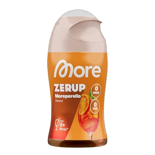 MORE Zerup, Moreperello, 65 ml, für bis zu 8 l Fertiggetränk, zuckerfreier Sirup mit u.a. echten Fruchtextrakten, vegan, zero Kalorien - made in Germany