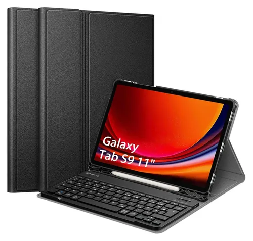 FINTIE Tastatur Hülle für Samsung Galaxy Tab S9 - 11 Zoll, Schwarz - Praktische Tastatur Hülle mit abnehmbarer deutscher Bluetooth-Tastatur für das Samsung Galaxy Tab S9. Ideal für komfortables Tippen und Schutz, perfekt für unterwegs.