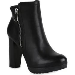 Mytrendshoe Gefütterte Damen Plateau Boots High Heels Stiefeletten 819927, Farbe: Schwarz, Größe: 38 - Schwarz - 38